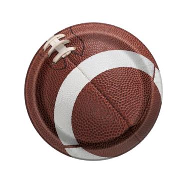 Imagem de Fun Express Pratos de jantar redondos de papel para festa de futebol ousado – 21,6 cm – 8 unidades, design realista de pele de porco, descartável – perfeito para o dia de jogo, portas traseiras e