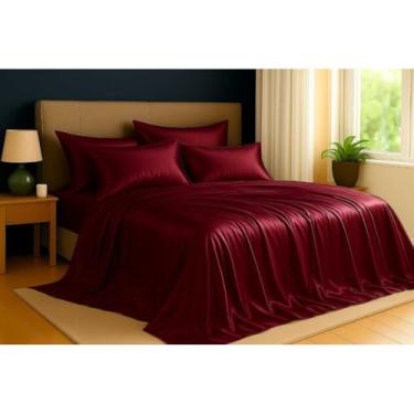 Imagem de Jogo de Cama Cetim Charmousse Casal Queen King Brilhante 4 Peças Toque Macio Sedosso(VINHO,King)