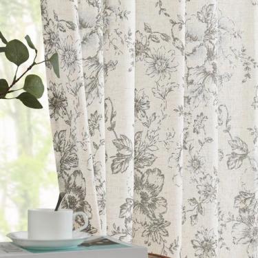 Imagem de Cortina jinchan Linen Blend Floral 137x137cm Cinza Sala de Estar