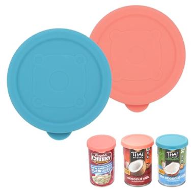 Imagem de 2 pacotes de tampas de lata de silicone compatíveis com leite de coco tailandês e creme de 404 ml, tampa reutilizável para alimentos enlatados de 7,6 cm, pode ser lavada na lava-louças e no freezer