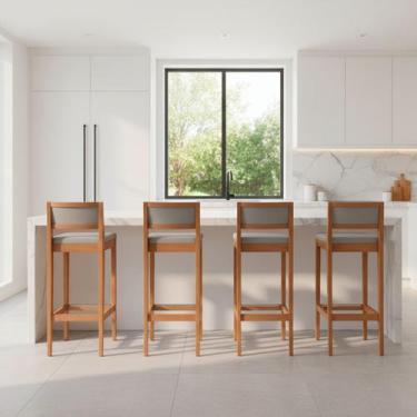 Imagem de Kit 4 Banquetas Assento Encosto Estofado em Linho Hellen cor:mel com l