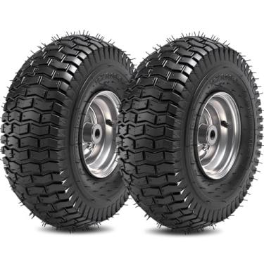 Imagem de (Pacote com 2) RRQ 15 x 6,00-6 nhs Conjunto de pneus e rodas, pneus dianteiros de cortador de grama de substituição, compatível com cortadores de grama John Deere Craftsman Husqvarna, buchas de 3/10.2