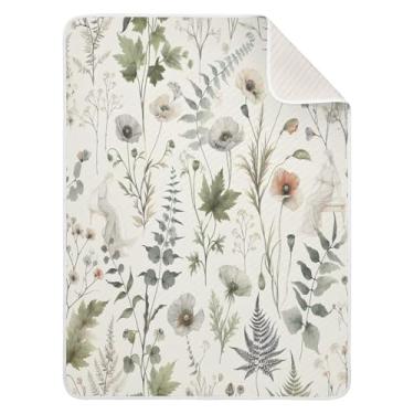 Imagem de Qilmy Cobertor de bebê Wildflowers 76 x 101 cm, cobertor infantil de algodão macio para meninos e meninas, cobertor leve e quente para bebês e bebês recém-nascidos