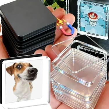 Imagem de 5 conjuntos de adesivos magnéticos para fotos DIY ímãs de geladeira transparentes adesivos quadrados em branco decoração presente feito à mão, 4,8 x 4,8 cm (redondo)