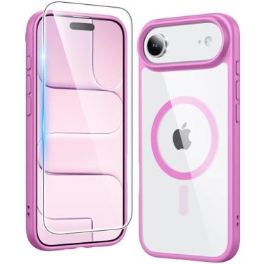 Imagem de FNTCASE Capa para telefone 17 Air: capa de celular transparente antiamarelamento magnética de grau militar com proteção contra quedas - capa protetora resistente à prova de choque transparente (E-rosa