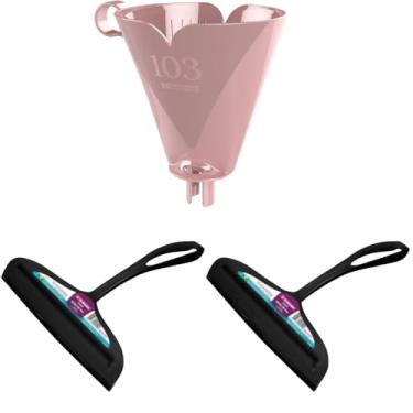 Imagem de Conjunto de 2 Rodo Plástico Multiuso Preto com Raspador 18cm + 1 Suporte de Filtro de Café Tam. 103 Rosa