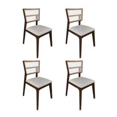 Imagem de Kit 4 Cadeiras De Jantar Tela Premium Madeira Maciça Manuela Bege Veludo Mel