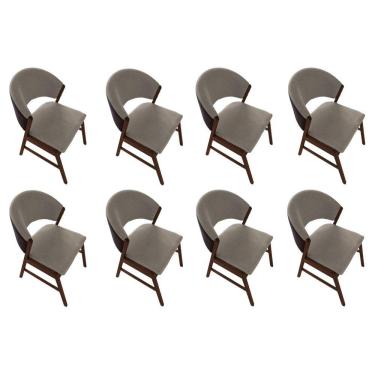 Imagem de Kit 8 Cadeiras De Jantar Madeira Maciça Débora Em Facto Ocre Bege Linho Mel