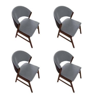 Imagem de Kit 4 Cadeiras De Jantar Madeira Maciça Débora Em Facto Ocre Cinza Linho Mel