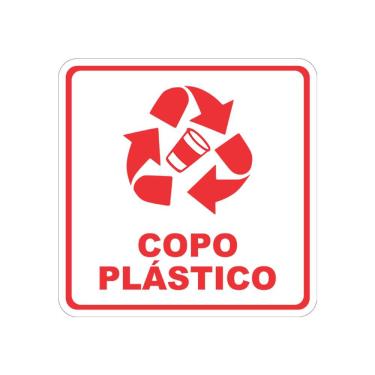 Imagem de Adesivo Coleta Seletiva Copo Plástico 20x20cm Vinil Branco