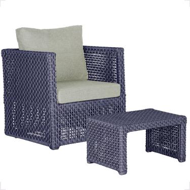 Imagem de Mesa E 1 Poltrona Madri Corda Náutica Estofado 3 Trama Azul