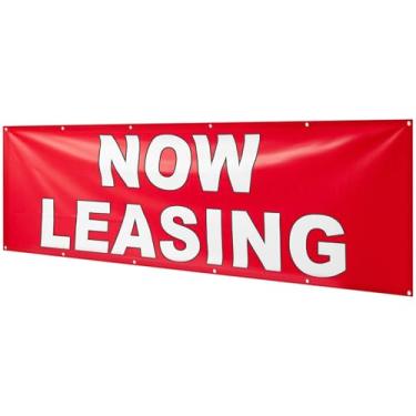 Imagem de Mindsoft Now Leasing Banner de vinil impermeável de grande formato com ilhós de metal, placa de imóveis para publicidade de locação, placa de exibição interna reutilizável para uso externo, para