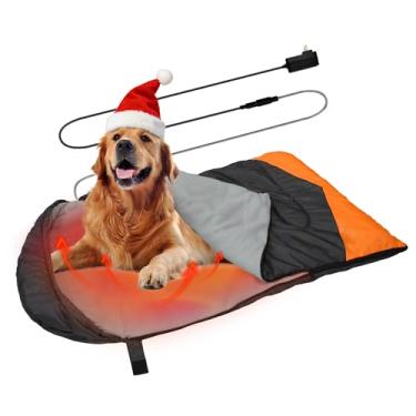 Imagem de GeerDuo Saco de dormir para cães aquecido, impermeável, quente, embalável, com bolsa de armazenamento para ambientes internos e externos, viagens, acampamento, caminhada, mochilão