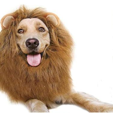 Imagem de Fantasia engraçada de cachorro, peruca de juba de leão para vestido de Natal de Halloween (com orelhas, cor: marrom, tamanho: grande)
