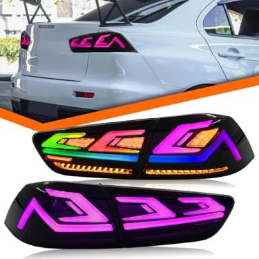 Imagem de COOLDNA Luzes traseiras de LED para Mitsubishi Lancer & Evolution EVO X 2008-2020 conjunto de luzes traseiras lente fumê / seta sequencial/lâmpada traseira do lado do motorista e do passageiro (RGB)
