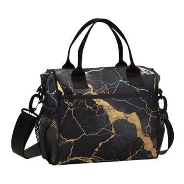 Imagem de ODAWA Lancheiras térmicas douradas de mármore preto isoladas para mulheres e homens, pequenas lancheiras