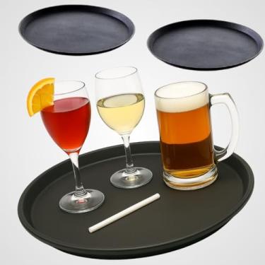 Imagem de Bandeja Redonda Antiderrapante, Preta, 40cm de Diâmetro, Plástico Resistente, para Bares e Restaurantes, 3 Unidades