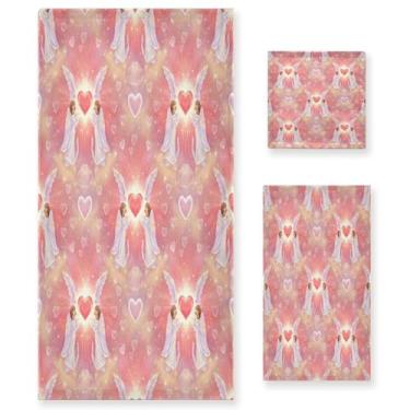 Imagem de Wassud Angels Hearts Conjunto de 3 toalhas de banho para dia dos namorados, toalhas super macias e absorventes para banheiro, toalhas de banho de secagem rápida, toalha de banho para academia, spa