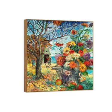 Imagem de BMZFYBS David Burliuk famosas impressões em tela de arte de parede prontas para pendurar. Natureza morta com flores. Pintura de moldura de madeira para decoração de sala de estar 30 x 35 cm 12 x 13