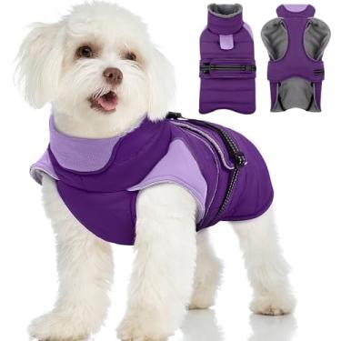 Imagem de MIGOHI Casaco aconchegante para cães pequenos – Casaco refletivo para cães pequenos, casaco de inverno de lã para cães com furo de trela, roupas grossas à prova de neve, pomerânia, chihuahua, PP, roxo