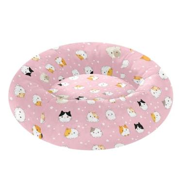 Imagem de SEHANY Cama de cachorro com estampa de gatos fofos, removível e lavável, pequena, redonda para gatos, cama fofa super macia para animais de estimação com fundo antiderrapante para cães pequenos e