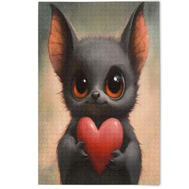 Imagem de Quebra-cabeça 1000 peças para adultos morcego fofo olhos grandes quebra-cabeça preto engraçado criativo colorido pintura de belas artes decoração de casa, 1000 peças, 75 x 50 cm