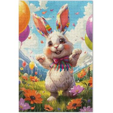 Imagem de Quebra-cabeça colorido coelho da Páscoa 1000 peças adultos flor animal duro elefante branco presentes de festa