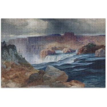 Imagem de Quebra-cabeça Shoshone Falls Idaho Thomas Moran para adultos 1000 peças arte natureza brinquedo pintura personalizada difícil quebra-cabeças amigos família jogos presentes, 75 x 40 centímetros