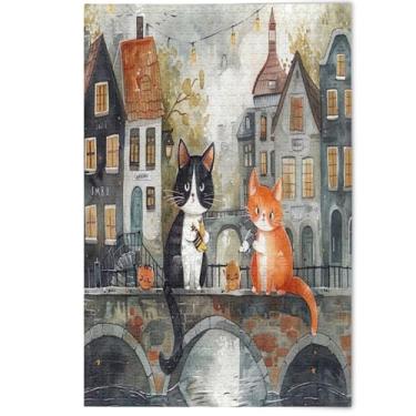 Imagem de Quebra-cabeça de gatos fofos gatinho animal preto 1000 peças para adultos, jogo familiar, decoração de casa, quebra-cabeça divertido para a família, 1000 peças, 75 x 50 cm