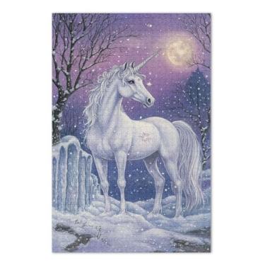 Imagem de Elegante quebra-cabeça de unicórnio noturno roxo 1000 peças, quebra-cabeças desafiadores para adultos, jogos em família