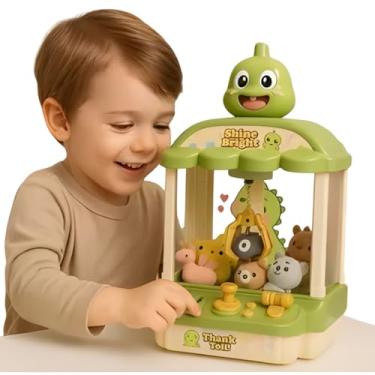 Imagem de Mini Máquina de Pegar Ursinhos Infantil, Estilo Arcade com Garra, Temporizador 60 Segundos, USB-C ou Pilhas AA, A Partir de 3 Anos, Dinossauro (Verde)