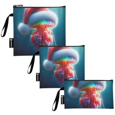 Imagem de TSENQUE Saco de lanche reutilizável de água-viva de Natal engraçado e sacos de sanduíche sacos de alimentos de tecido lavável com zíper para escola, escritório, viagem, trabalho (pacote com 3: P/M/G)