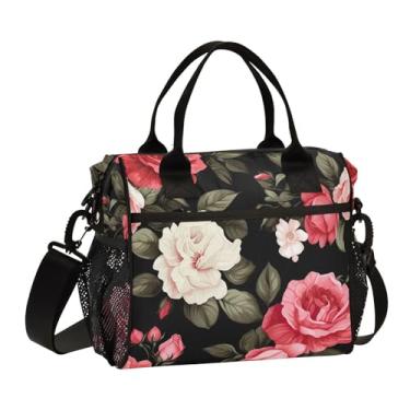 Imagem de GAIGEO Lancheira feminina com isolamento floral vermelho e rosa, lancheira pequena feminina, lancheira de escritório, P