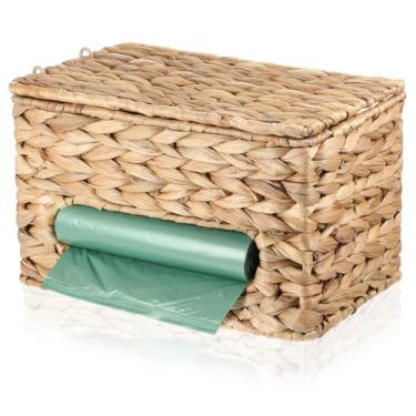 Imagem de Suporte de saco de lixo com tampa Dispensador de saco de lixo de plástico para montagem na parede Jacinto de água Armazenamento sob a pia Organização para Cozinha Lavanderia Armário Bancada Despensa