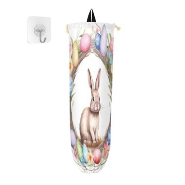 Imagem de Coelhinho da Páscoa em guirlanda de flores suportes de saco de plástico, organizador de armazenamento de saco de supermercado, suporte de saco de cozinha, 1 pacote
