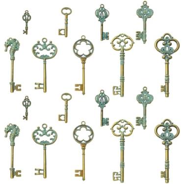 Imagem de Ipotkitt 45 peças, 9 estilos, chave de liga de bronze antigo, pingentes grandes, estilo tibetano, tema de cadeado de coração, pingentes em forma de chaves para fazer joias faça você mesmo, pulseira