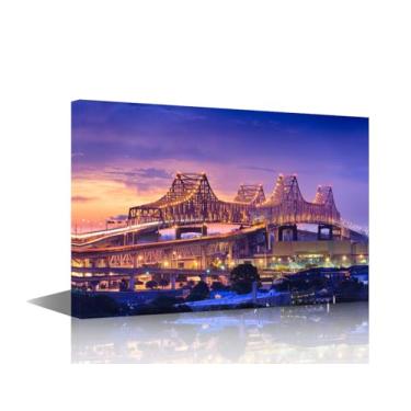 Imagem de TUMOVO Decorações de casa horizonte da cidade de Nova Orleans ao pôr do sol imagens de parede para sala de estar paisagem urbana arte de parede em tela pintura moderna 1 painel impresso emoldurado