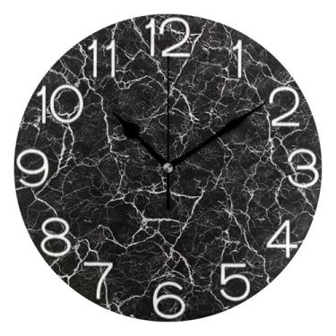 Imagem de GAIGEO Relógio de parede analógico clássico de mármore preto chique relógio de cozinha bonito operado por bateria silencioso, decoração de parede moderna para sala de estar, 25 cm, ponteiros dourados