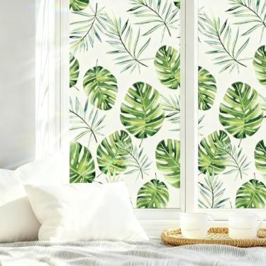Imagem de CRASPIRE 40,6 cm x 100,5 cm de folha verde adesivos de janela decorativa PVC verão privacidade estática não adesivo removível protetor solar cobertura protetor solar película adesiva para casa