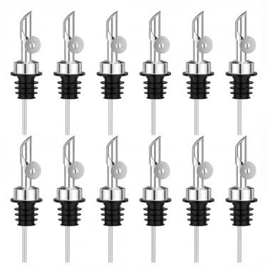 Imagem de BETTFOR Bicos de despejo de licor automáticos, pacote com 12, despejador de vinho e dispensador de azeite de oliva de aço inoxidável 304 à prova de vazamento com silicone de grau alimentício para