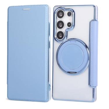 Imagem de Capa carteira para Samsung Galaxy S25 Ultra com 3 compartimentos para cartão, bloqueio RFID, suporte de anel giratório de 360° e compatibilidade magnética, capa traseira transparente à prova de choque