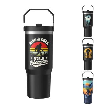 Imagem de LLZTWOWD Copo Sasquatch com alça Caneca de viagem Pé Grande Copo de Café Presentes para Homens Mulheres Engraçado Pé Grande Vidro Impressão Montanha (Arco-íris, 850 g)