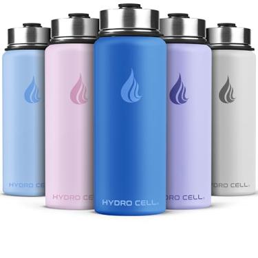 Imagem de HYDRO CELL Garrafa de água isolada de aço inoxidável com canudo - para bebidas frias e quentes - Frasco de metal a vácuo com tampa de rosca e garrafa térmica esportiva moderna à prova de vazamento