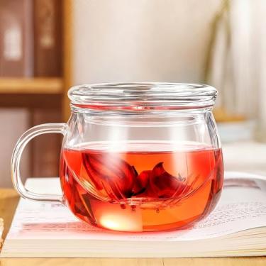 Imagem de Xícara de chá de vidro com alça, vidro borossilicato transparente resistente ao calor, capacidade de 350 ml, caneca de forma redonda para bebidas quentes