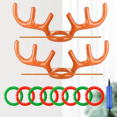 Imagem de Conjunto de 2 anéis de chifres infláveis castanhos com bomba de ar, 2 anéis verdes e 2 vermelhos cada para o Natal