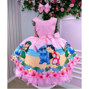 Imagem de Vestido Infantil Temático Luxo Lilo e Stitch Rosa - Mali Modinha Kids,