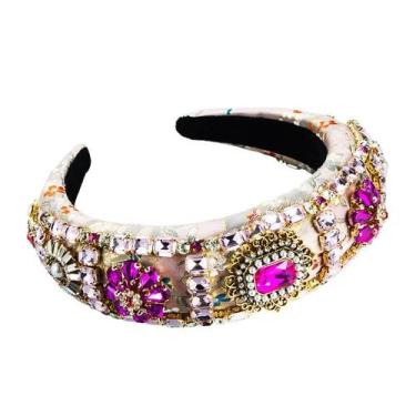 Imagem de Bandana de luxo barroca de strass acolchoada rosa - taiyuanketanmaoyiy