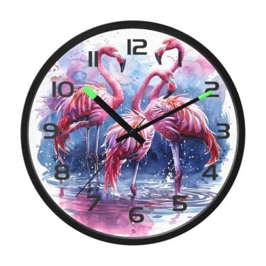 Imagem de CEBUGI Relógio de parede com luz noturna de 30,5 cm que brilha no escuro com sensor de voz, flamingos, relógios de parede operados por bateria para decoração de quarto e sala de estar