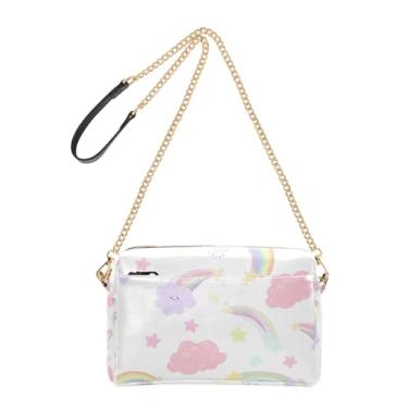 Imagem de Joitme Bolsa feminina tiracolo bolsa para celular pastel estrelas coloridas arco-íris nuvem PU bolsa de ombro alça de corrente