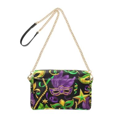 Imagem de Joitme Inspirada Mardi Gras Purpel Verde Bolsa tiracolo Bolsa tiracolo de couro PU Bolsa de ombro com alça de corrente bolsa de telefone fofa